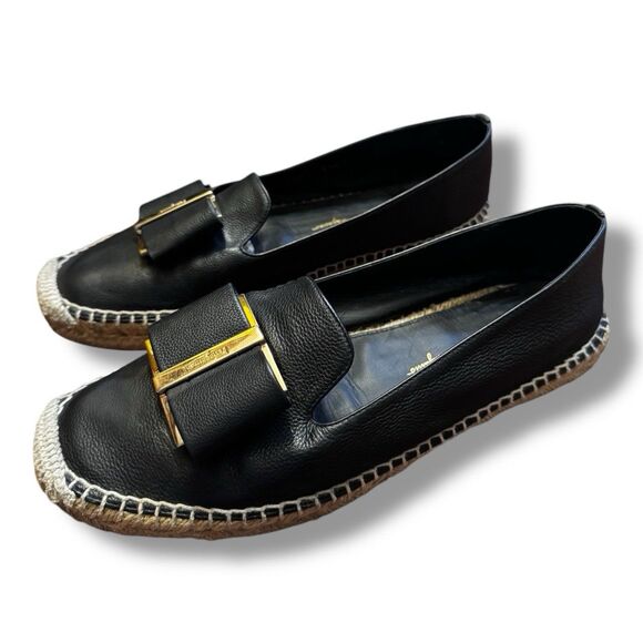 Ferragamo Black Sannio Leather Bow Espadrilles Size 8 - Picture 2 of 8